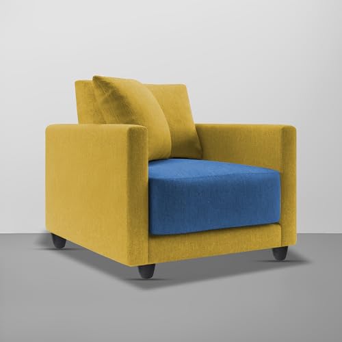 Image of Casaliving Dominic 1 Seater Sofa Set for Living Room (Yellow Blue Fabric) Premium Fabric Sofa Set