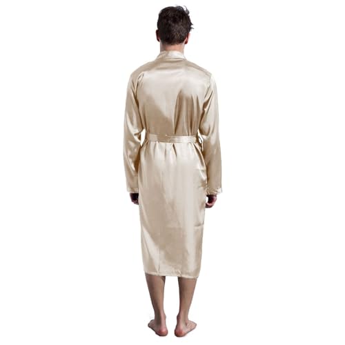 Men's Long Sleeve Bathrobe Long Robe Satin Lightweight Valentine's Day Halloween Soft Spring3