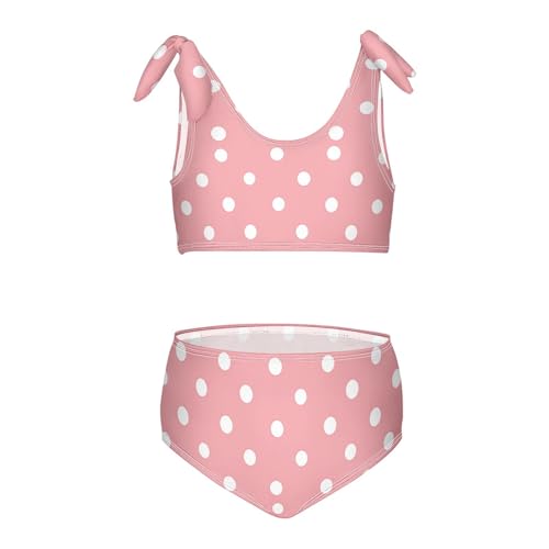 KLL White Polka Dot Red Background Girls' 2 Piece Bikini Set Beach Swimsuit Swimwear Cute Shoulder Strap