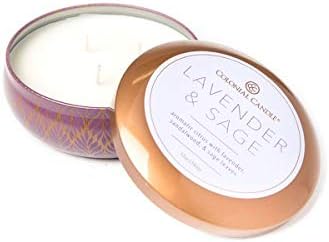 Colonial Candle Scented Candle in Multi Wick Custom Designed Tin Natural Relaxation Freshener – Essential Clean Fresh Scent – 3 Wicks (12 oz.) … (Lavender & Sage)