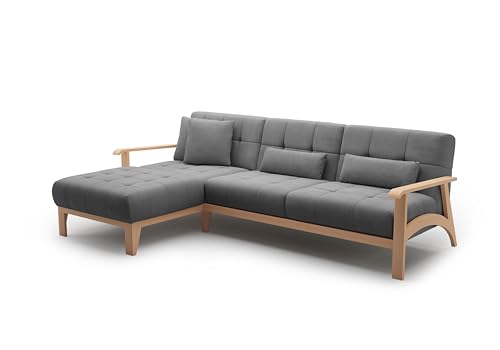 Cavadore Ecksofa Billan / Eckcouch im skandinavischen Design mit Longchair und massivem Holzgestell in Buche / 264 x 88 x 183 / Flachgewebe, Grau Cavadore Ecksofa Billan / Eckcouch im skandinavischen Design mit Longchair und massivem Holzgestell in Buche / 264 x 88 x 183 / Flachgewebe, Grau