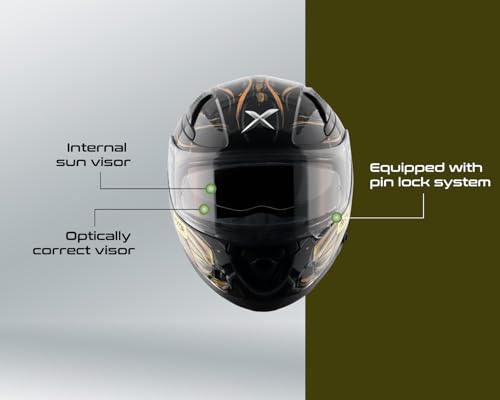 Image of Axor Apex Seadevil ISI ECE DOT Certified Full Face Dual Visor Helmet for Men and Women with Pinlock Fitted Outer Clear Visor and Inner Smoke Sun Visor Black Gold(XL)