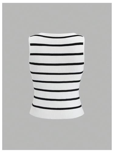 GORGLITTER Women's Sleeveless Striped Sweater Vest Dressy Button Down Knit Business Casual Cardigan2
