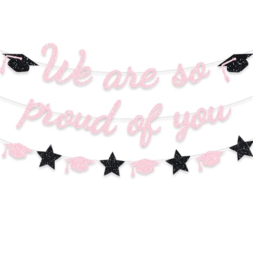 Image of We Are So Proud Of You Banner Graduation Party Decorations Glitter Congratulations Class Grad Ideas Pink