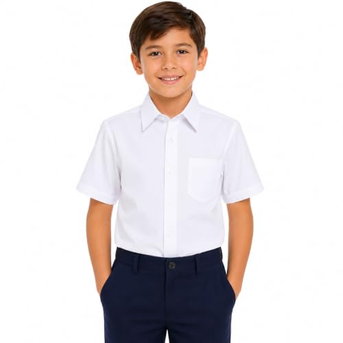 BIENZOE Formal Boys Dress Shirt: Cotton School Uniform 2 Pack White Size 4