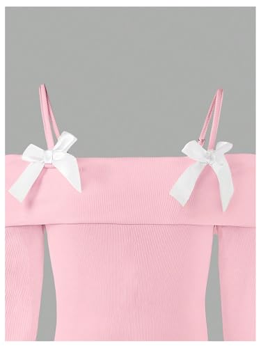 WDIRARA Girl's Cold Shoulder Bow Top Long Bell Sleeve Tee Shirt Cute T-Shirt3