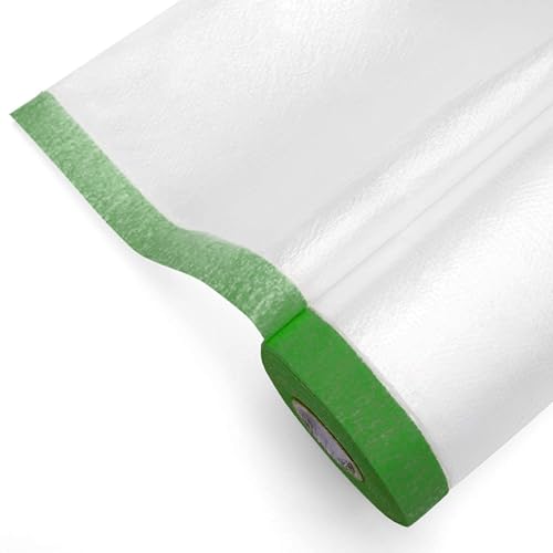 Image of Mario Pre Masker Tape Film 1100mm x 20m Pre-Taped Masking Film with Self-Adhesive Tape Edge Quick Unfolding Paint Protection Plastic Sheet Cover Walls Furniture Cars Floors Spray Painting Pack of 1