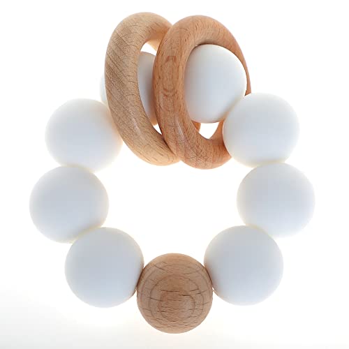 Image of Silicone Baby Teether, Food Grade Silicone & Beech Baby Teething Toy, BPA Free (White)