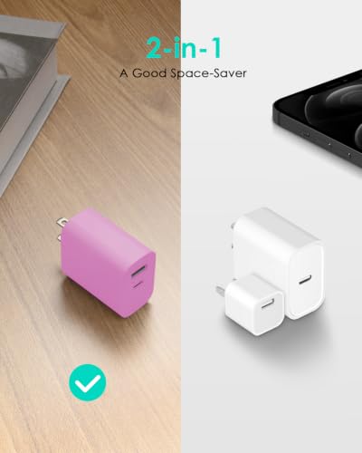 Image of [4 Pack] USB C Charger Block Fast Charging Multiport Adpater [PD 20W USB-C & QC 3.0 USB-A Port] for iPhone 17 /16 /15 /14 /13 /12 /11 /X /9, iPad, Galaxy, Google & More [Pink]