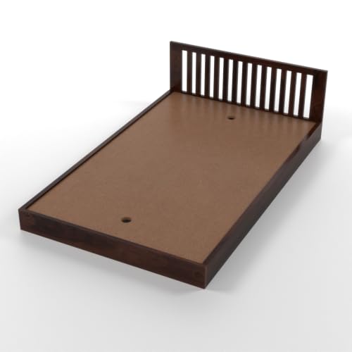 Image of Solid Sheesham Wood Single Bed Without Storage for Bedroom | Single Size Wooden Cot with Vertical Slatted Headboard & Low Footboard | Modern Platform Divan Bed (Walnut Finish)