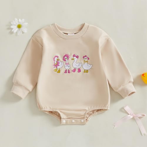 Infant Baby Girl Fall Winter Clothes Newborn Outfit Goose Long Sleeve Bubble Romper Bodysuit Farm Goose Outfit3