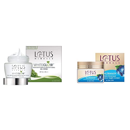 Image of Lotus Herbals Whiteglow Skin Whitening And Brightening Gel Cream, SPF-25, 40g And Lotus Herbals Nutranite Skin Renewal Nutritive Night Cream, 50g