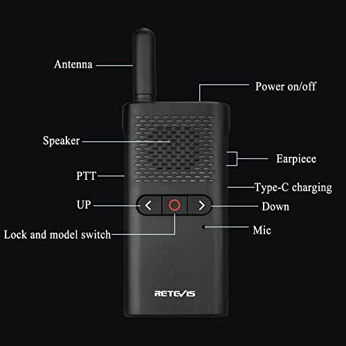 Retevis RB628B Walkie Talkie, PMR446 Handheld Walkie Talkie Rechargeable USB C 1500mAh, VOX, Emergency Alarm, Mini Professional 2 Way Radio with Headset for Restaurant (4 Pcs, Black)