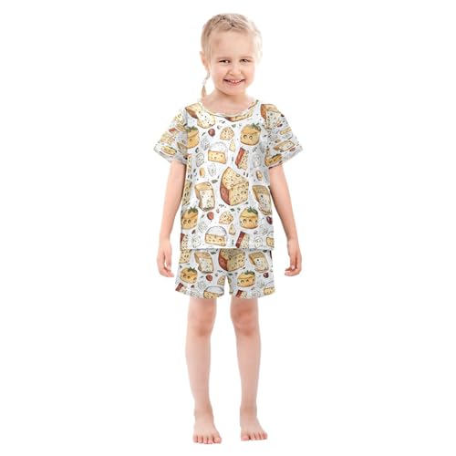 Pajama Sets Short Sleeve Various Cheese Food Soft Cotton Summer Sleepwear 2 Piece PJS Size 5-14T4
