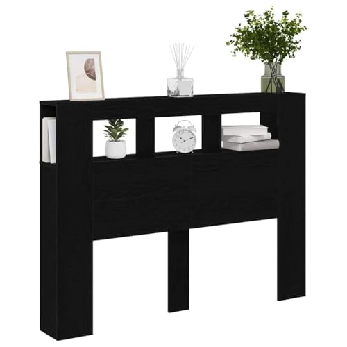 vidaXL Tête de lit LED avec étagère Chêne Noir 140 x 18,5 x 103,5 cm, Têtière Moderne stylée avec USB, Espace de Rangement, LED Multicolores, éclairage...