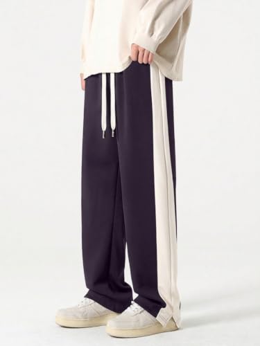 Image of GRECIILOOKS Trouser for Men | Man Relaxed Fit Trousers Twill Track Style | Straight Fit Wide Leg Trousers for Mens with Drawstring Waist | Korean Casual Travel Streetwear Pants