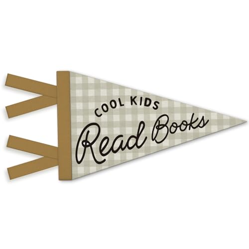 NEFMGEG Reading Corner Decor for Classroom Cool Kids Read Books Wall Felt Pennants Banners Flags Retro Gray Checkered Wall Hanging Decor for Library Reading Room Kids Bedroom Classroom