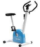 Bicicleta Ergométrica Mile Fitness Vertical com Monitor 5 Funções, Ajuste de Altura, Regulagem de Resistência, Azul e Branca