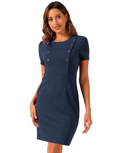 Allegra K Short Sleeve Sheath Dress for Women's Business Casual Bodycon Pencil Dress