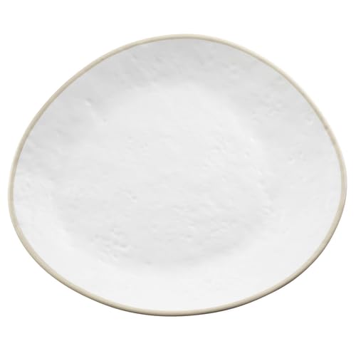 TableCraft 10968 Europa Collection Plato, 13-1/4 x 11-1/8 x 1-1/4 pulgadas, forma libre, apto para temperaturas de hasta 100.0 °C, apto para lavavajillas, patrón de piedra blanca con borde beige