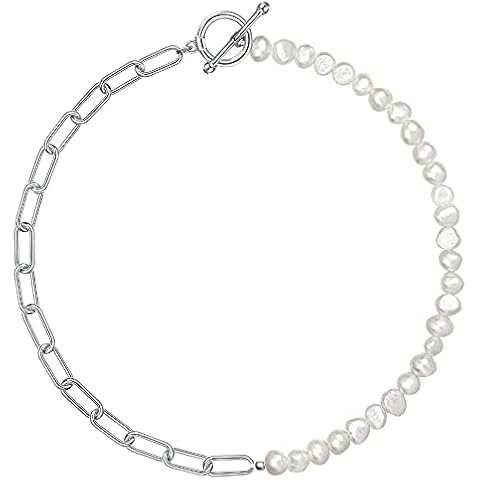 Cowlyn Paper Clip Pearl Choker Necklace Silver Chain Chunky Link Handmade Vintage Necklace for Women Girls(with Gift Box), Alloy, not know Cover