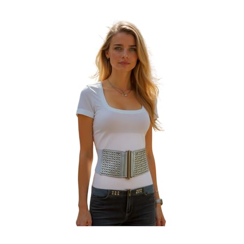TrendyFashionJewelry Women Fashion Elastic Wide Waistband Corset Belt Hip High Waist Silver Flower Lace Sequins S M Brown One size Small Medium