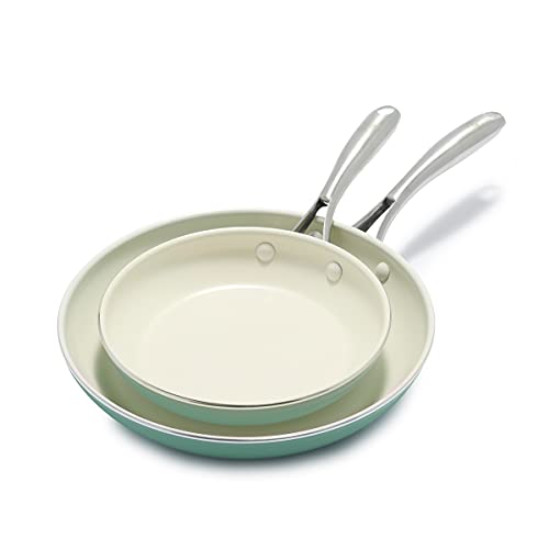 GreenLife Artisan Healthy Ceramic Nonstick, Frying Pan Skillet Set, 8  and 10 , Turquoise