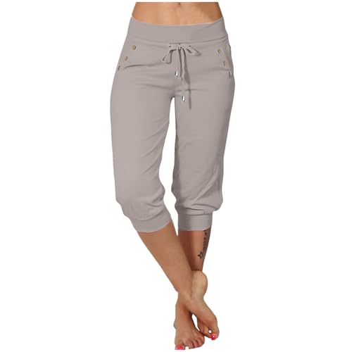 riou Pantalon Pirata Verano Mujer Tallas Grandes Casuales Lino Flojo Loose Fit Elástico Pantalones Ligeros Estampado Boho Pantalon Rectos Señoras Elegant para Yoga Jogger Correr