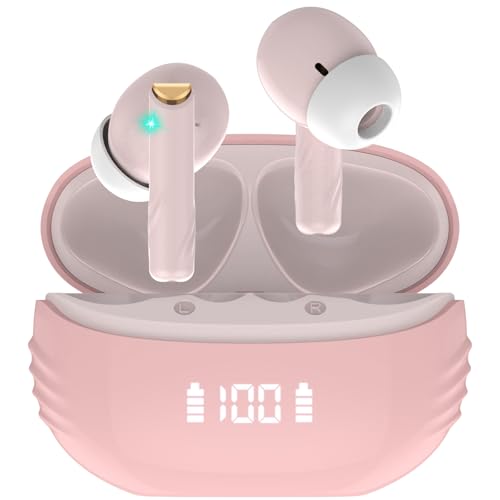 Conyat-Auriculares-Inalambricos-Auriculares-Bluetooth-54-HiFi-Estereo-con-HD-Mic-48-Horas-Cascos-Inalambrico-Bluetooth-con-LED-Pantalla-IP7-Impermeable-Cascos-inalambricos-Rosa-Palido