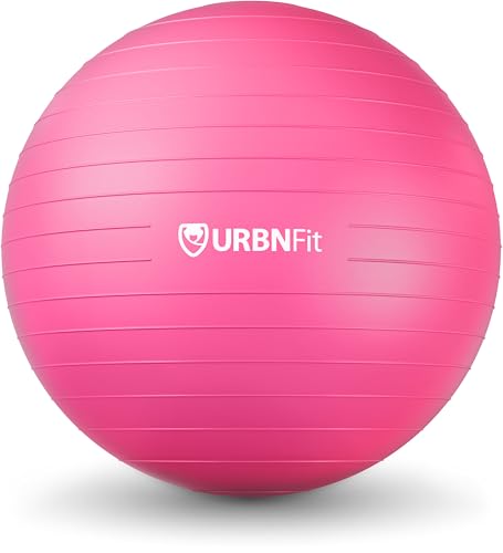 URBNFit Exercise Ball - Yoga Ball in Multiple Sizes for Yoga, Pilates, Pregnancy, Stability - Anti-Burst Swiss Balance Ball w/Quick Pump – Office Ball Chair for Home and Gym – 22 Inch - Pink