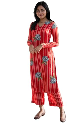 Image of ANNI DESIGNER Women's Cotton Blend Floral Kurta with Pant