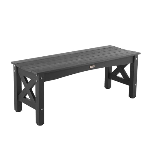 VEVOR Banco de Jardín 1130 x 400 x 435 mm Banco de Exterior para 1-2 Personas Estructura de Plástico Resistente con Almohadillas Ajustables Asiento Exterior para Patio, Jardín, Parque, Porche, Negro
