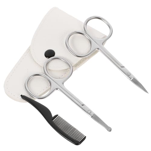 Beaupretty 4個髭手入れ用耐久ステンレス歯はさみ 小型精密鼻毛トリマー 専用レザーケース付き 口ひげも整えるメンズグルーミングキット 家 プロ用