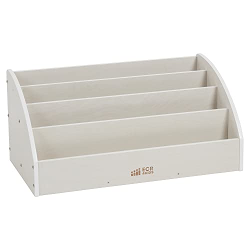 ECR4Kids 4-Shelf Toddler Book Display, Wooden Bookshelf, 30in W, White Wash