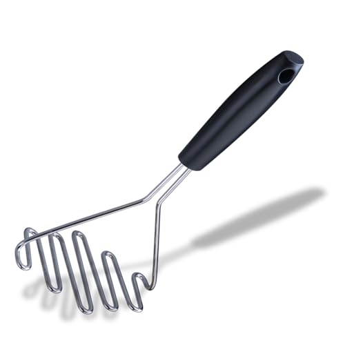 Fackelmann Initial Potato Masher, Stainless Steel, Heat-Resistant Handle, Fruit & Vegetable Baby Food Masher, Large Sturdy Press Plate, Handheld Food Crusher, Ricer, for Jam Vegetables & Fruits, 25cm