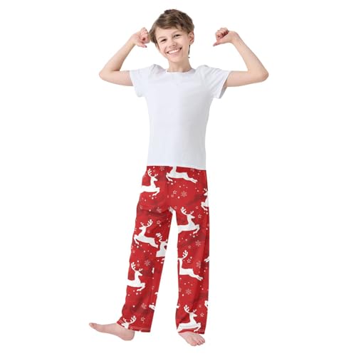 Winter Reindeers Snowflake Boys Long Pants Soft Trousers Elastic Waist Kids Lounge Bottoms with Pockets S-XL2