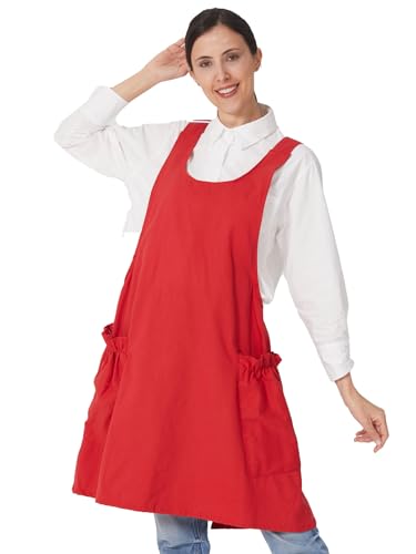 Image of Cozy Adjustable Cross Back Aprons for Women with Pockets Cotton Linen Cooking Kitchen Baking