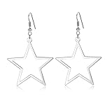 Simple Star Earrings for Women, Hollow Star Dangle Drop Earrings (Silver)