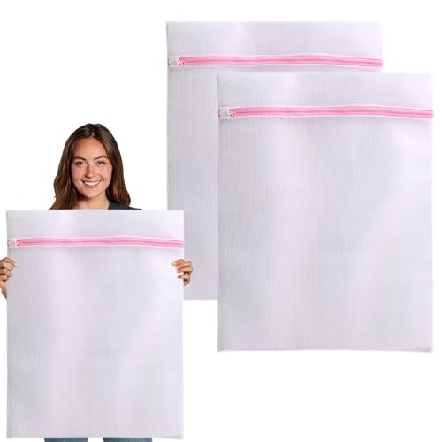 2 Pièces Grand Filet à Linge, 60 x 80 cm Sac Linge Machine a Laver, XXL, Filet a Linge Réutilisables, filet de Lavage avec Fermeture Éclair pour Rideaux, Manteaux,...