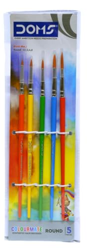 Image of DOMS COLOURMATE Synthetic Hair Brushes Round Set of 5 (0,1,2,4,6)