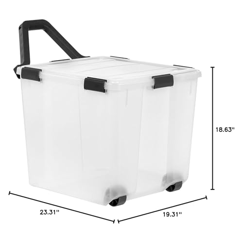 Image of IRIS USA 6 Pack 106 Quart WeatherPro Wheeled Plastic Storage Bin Organization Container with Durable Lid, Seal & Secure Latching Buckles, Clear /Black