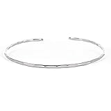 Thin Hammered Cuff in Solid Sterling Silver; Delicate Handmade Stacking Bracelet for Women by Lotus Stone Design (Medium, Silver)