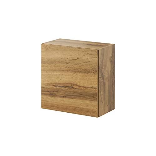 Furniture24 Hängeschrank Vigo Quadrat, Wandschrank mit 1 Tür, Schrank, Kommode, Wohnzimmerschrank, Grifflose Öffnen, Push to Open (Wotan Eiche)