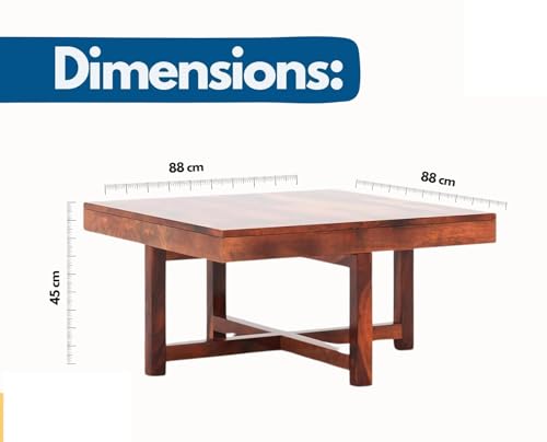 Image of Furniture Solid Sheesham Wood Coffee Table with 4 Stool | Square Centre Table with Stool | Center Table with 4 Stools for Living Room | Patio Table with 4 Puffy for Home | Provincial Teak