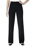 Woman Within Plus Size Stretch Ponte Knit Pull-On Wide-Leg Pants - 18 W, Black