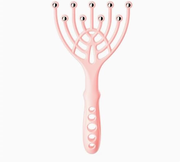 Head Massager Scalp Neck Comb Roller, 9 Claws Steel Ball, Five Finger Hand Held Relax Spa Hair Care for Stress Relief, Pink