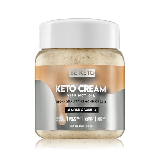 BeKeto Keto Crema de almendras y vainilla con aceite MCT para untar a base de plantas para alimentos veganos Keto sin gluten, 250 g