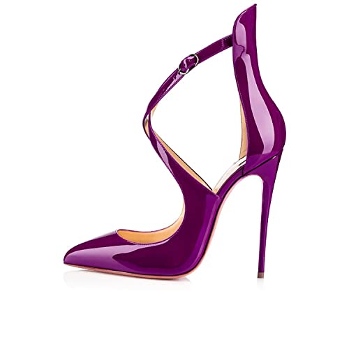 EDEFS Damen 120mm High Heels Knöchelriemchen Pointy Spitze Pumps Lila Größe EU38 Cover