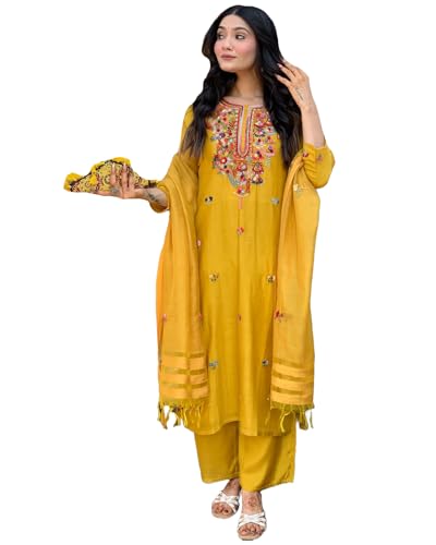Image of ANNI Designer Women's Rayon Viscose Embroidered Straight Kurta with Pant & Dupatta