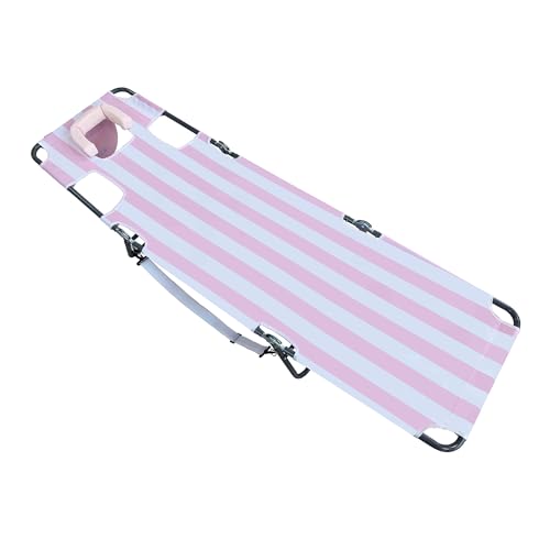Image of Ostrich the Original Chaise 72 x 22 Inch Lounge Portable Reclining Lounger, Outdoor Patio, Beach, Lawn, Camping, or Pool Tanning Chair, Pink Stripe
